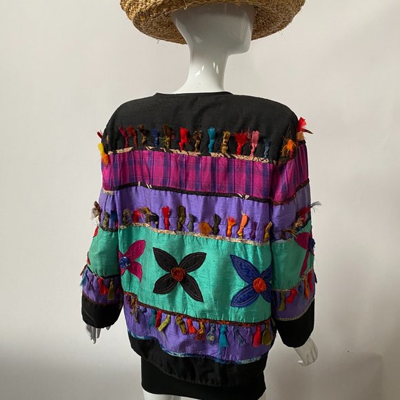 Allure Sz Medium Silk Rayon Color Block Embellished Jacket - Picture 13 of 16